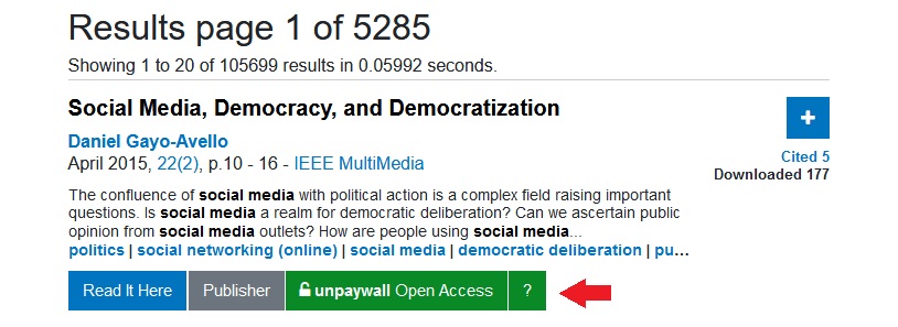 Click the button that says “Unpaywall: Open Access” to access an article through the Unpaywall open access database.