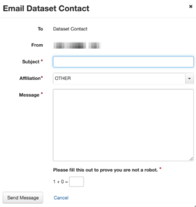 The Email Dataset Contact page with required fields.