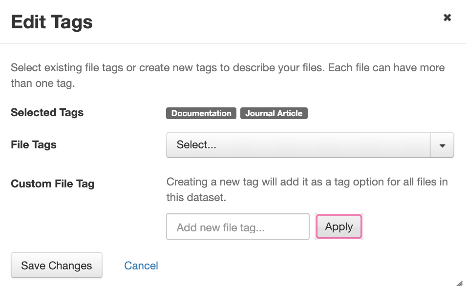 An example of the Edit Tags page for a file.