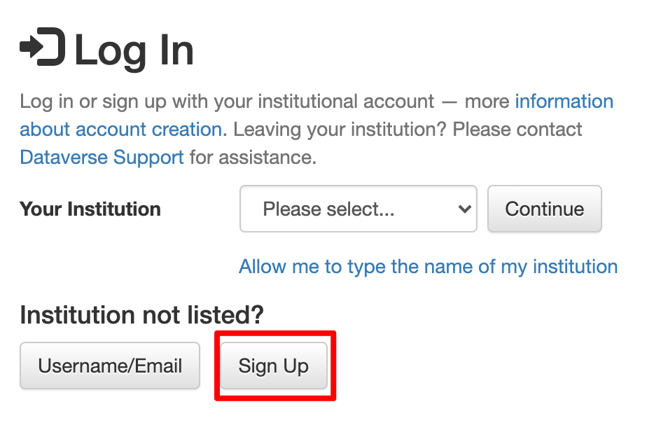 The Sign Up button on the Log In page to create a standard account.