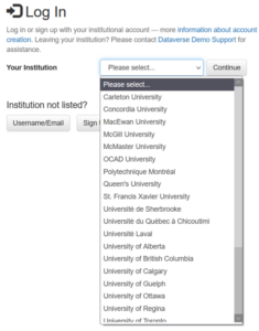 The Your Institution drop-down menu on the Log In page to log in with your institutional account.